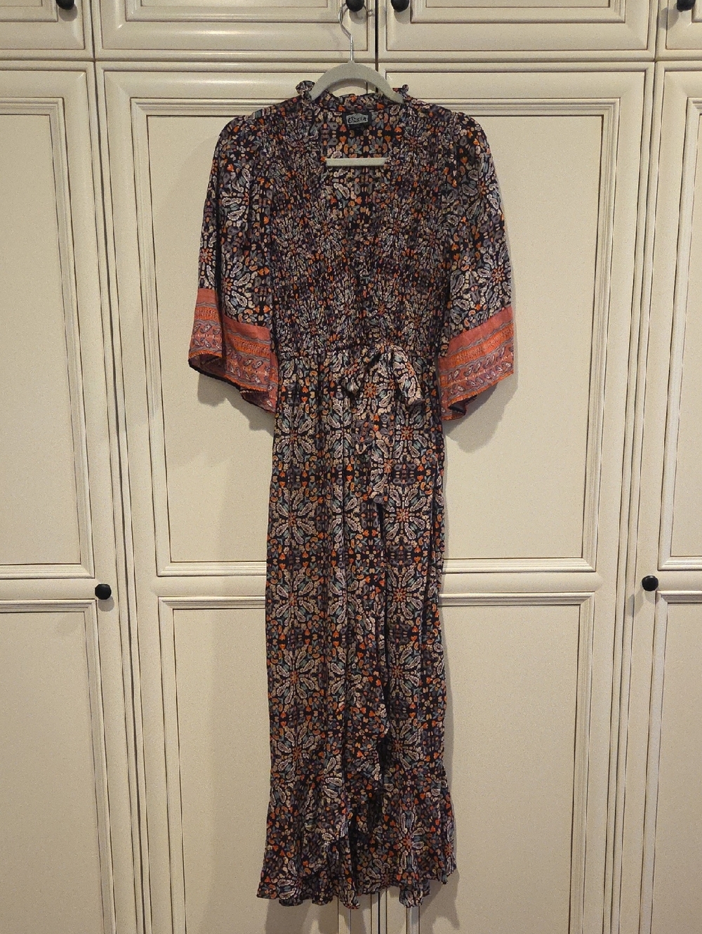 Angie Floral Maxi Dress in Black and Coral